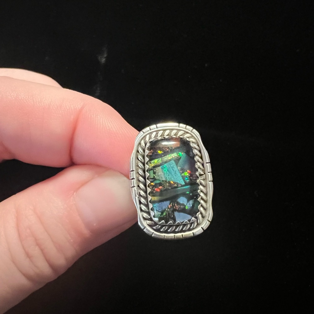 Brand New Aurora Opal Adjustable Ring in Sterling Silver